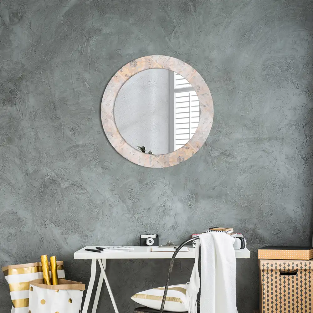 Oglindă rotundă decorativă cu aspect de plăci uzate pentru perete