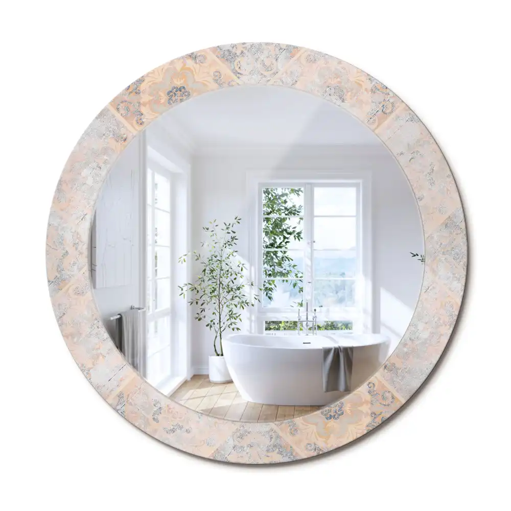 Oglindă rotundă decorativă cu aspect de plăci uzate pentru perete