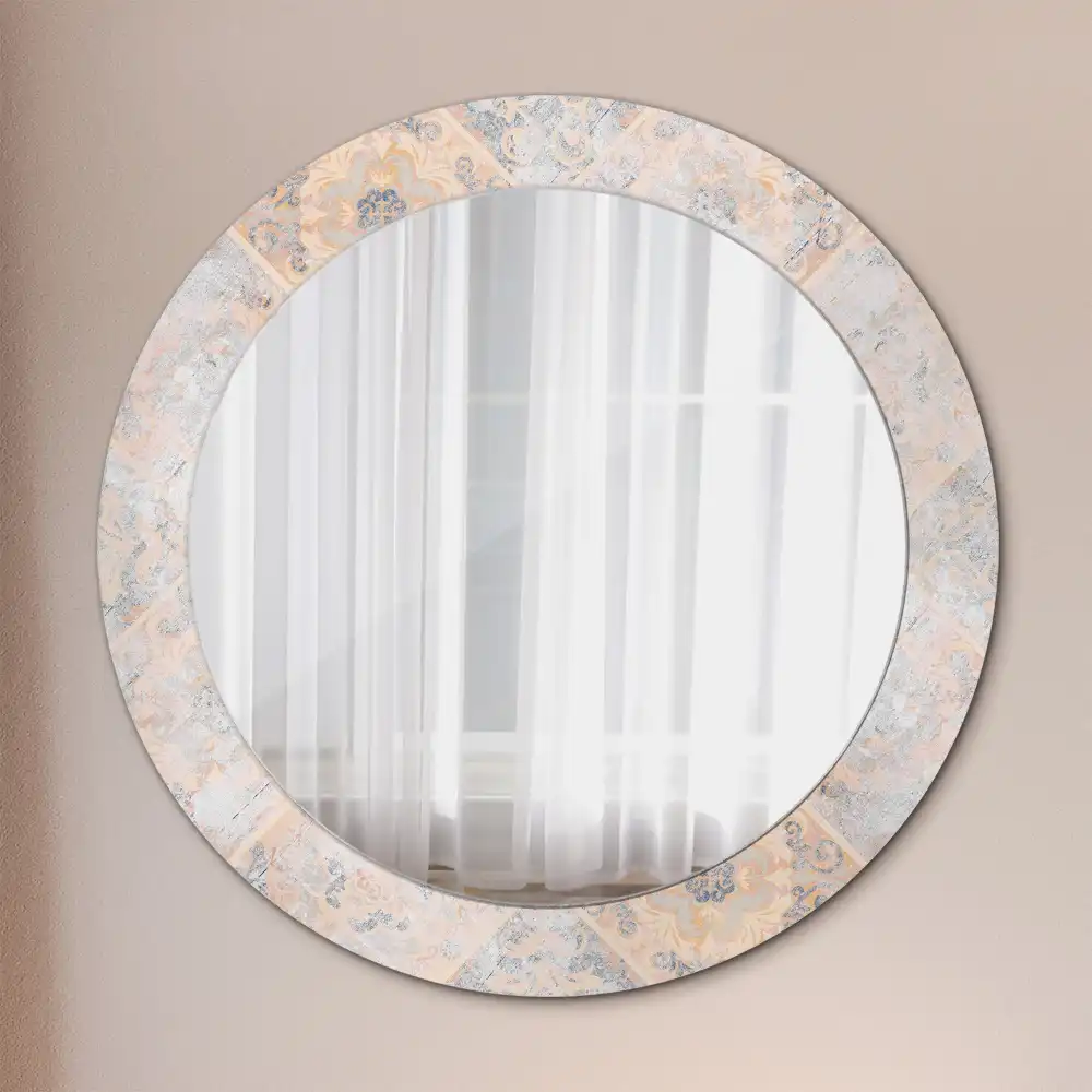 Oglindă rotundă decorativă cu aspect de plăci uzate pentru perete