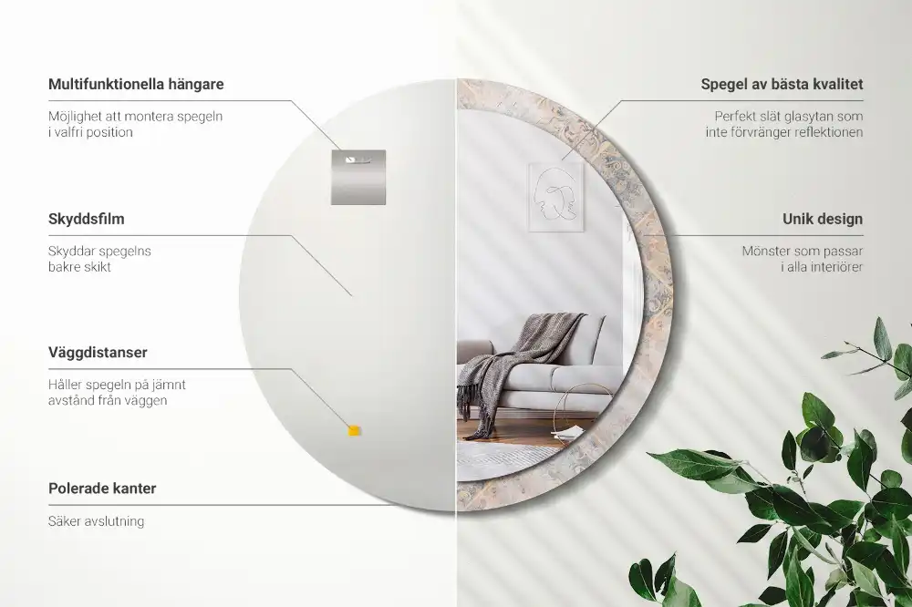 Oglindă rotundă decorativă cu aspect de plăci uzate pentru perete