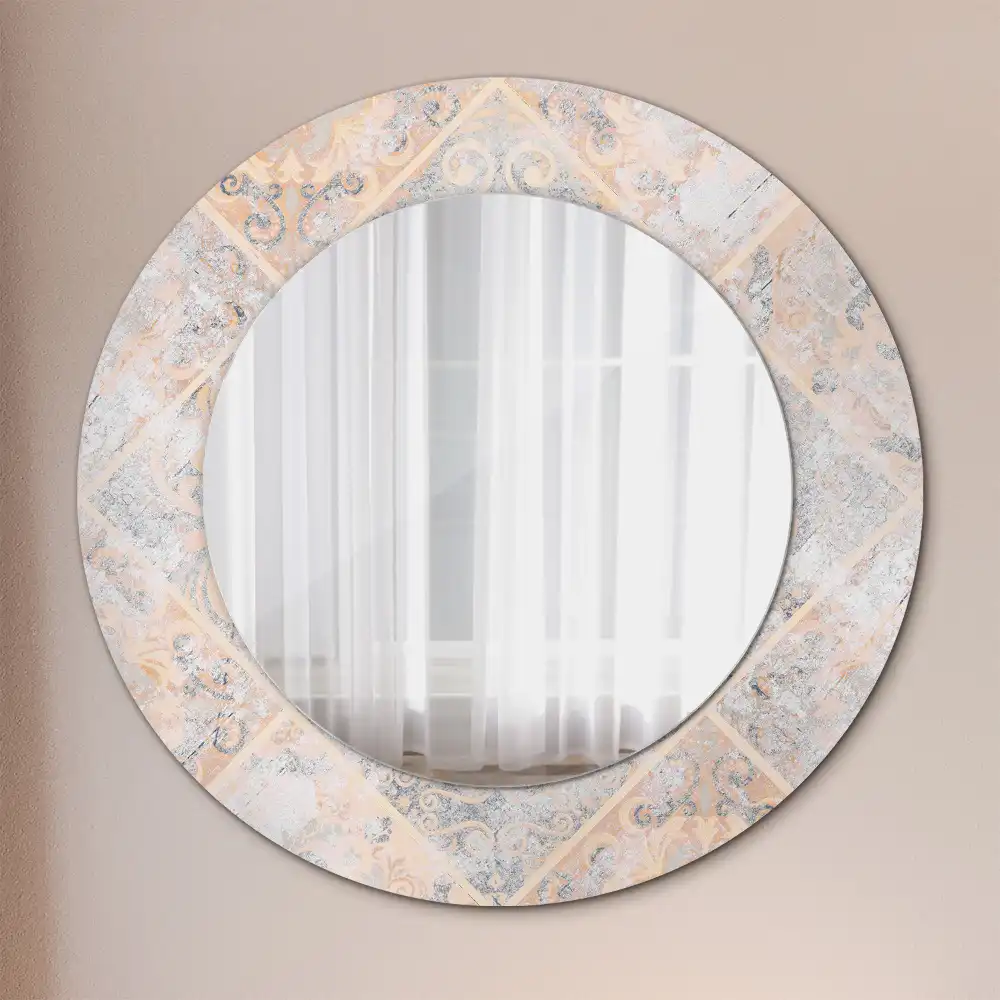Oglindă rotundă decorativă cu aspect de plăci uzate pentru perete