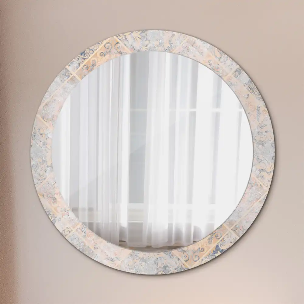 Oglindă rotundă decorativă cu aspect de plăci uzate pentru perete