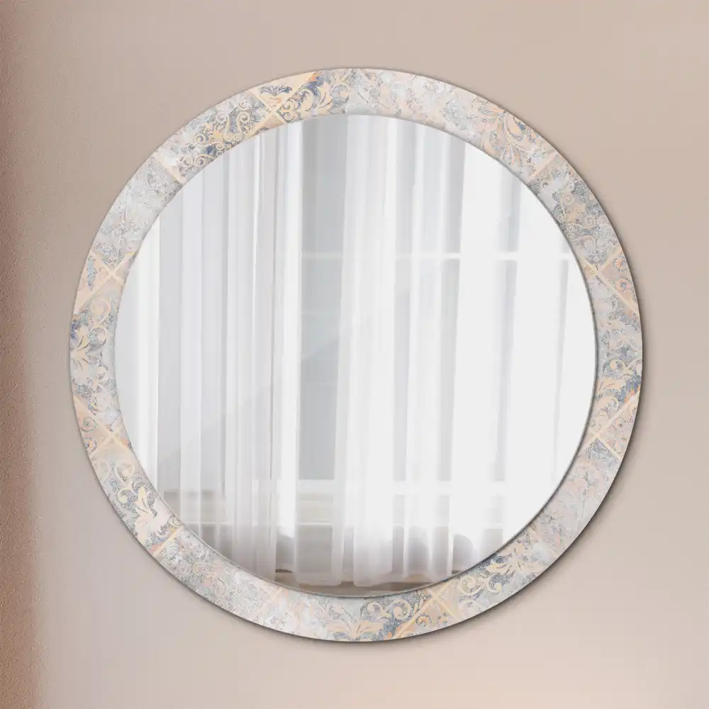 Oglindă rotundă decorativă cu aspect de plăci uzate pentru perete
