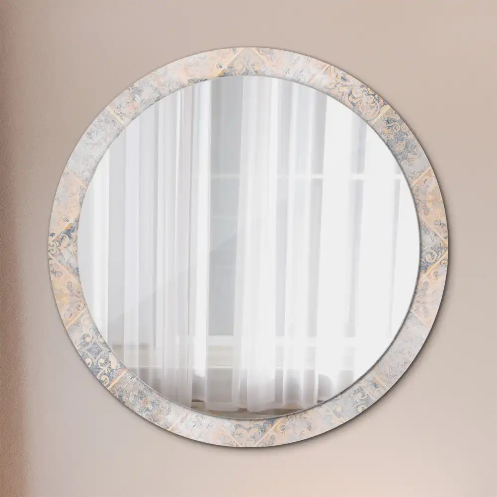 Oglindă rotundă decorativă cu aspect de plăci uzate pentru perete