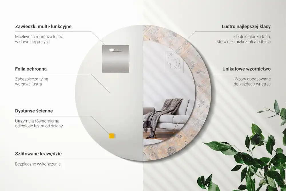 Oglindă rotundă decorativă cu aspect de plăci uzate pentru perete