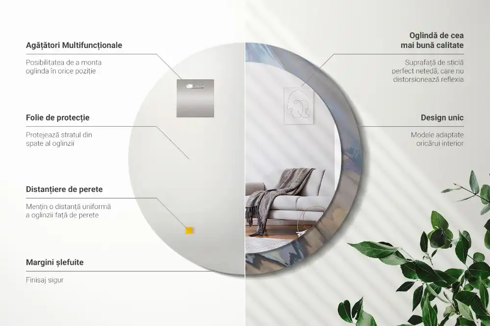 Oglindă rotundă cu imprimeu valuri abstracte