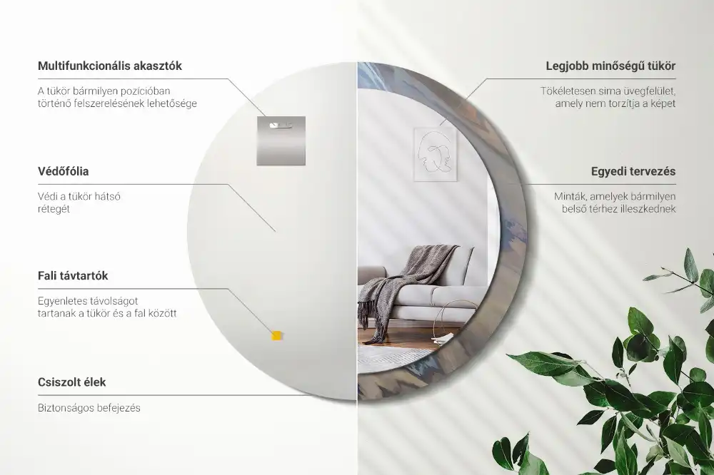 Oglindă rotundă cu imprimeu valuri abstracte
