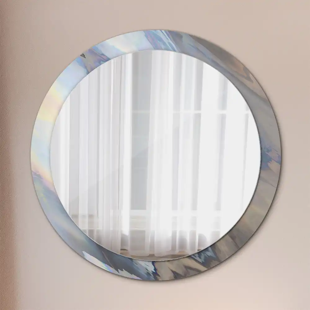 Oglindă rotundă cu imprimeu valuri abstracte