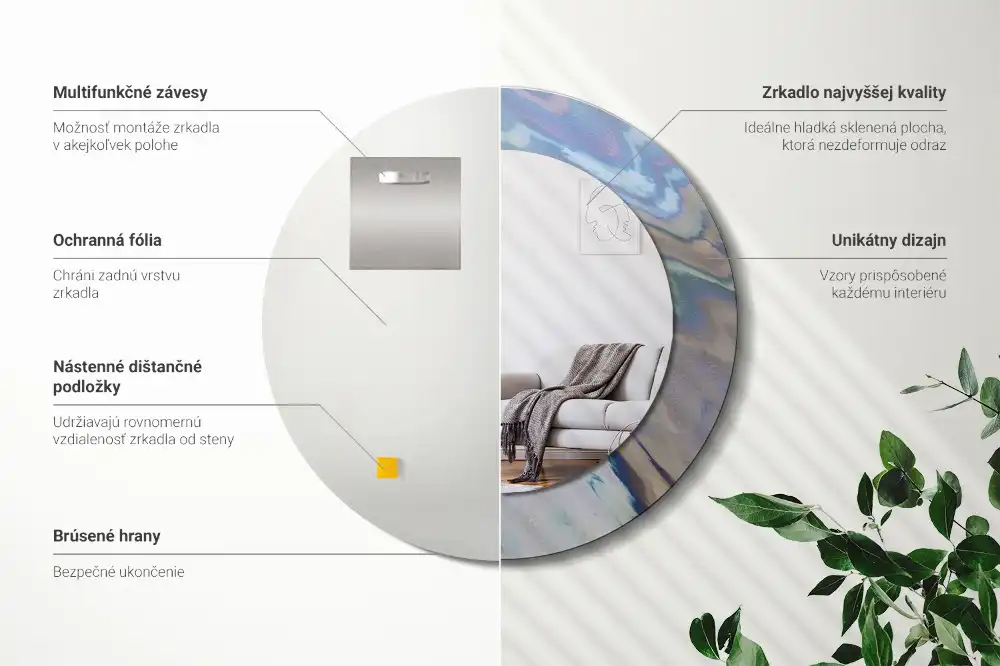 Oglindă rotundă cu imprimeu valuri abstracte