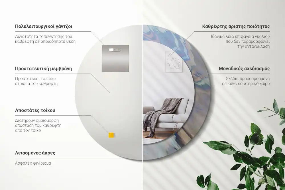 Oglindă rotundă cu imprimeu valuri abstracte