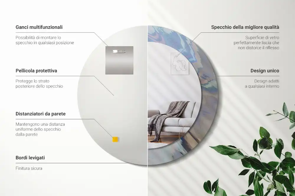 Oglindă rotundă cu imprimeu valuri abstracte