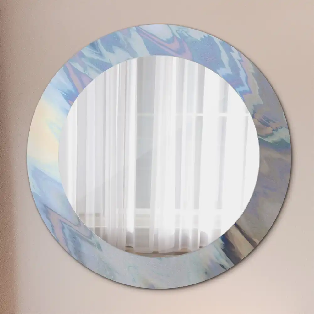 Oglindă rotundă cu imprimeu valuri abstracte