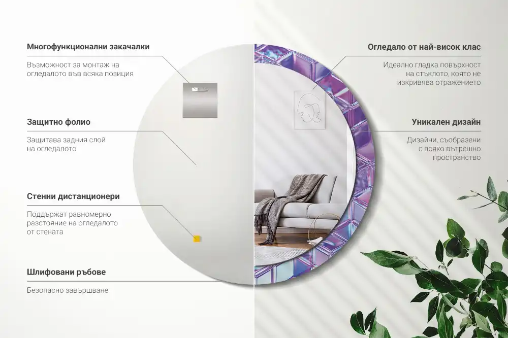 Oglindă decorativă rotundă cu aspect de cristal