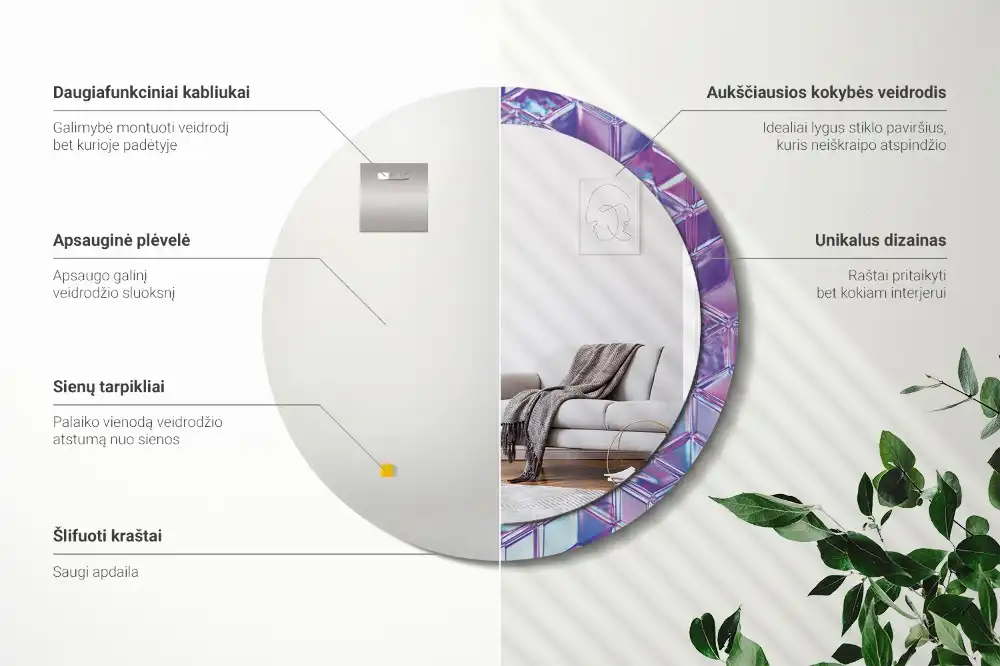 Oglindă decorativă rotundă cu aspect de cristal