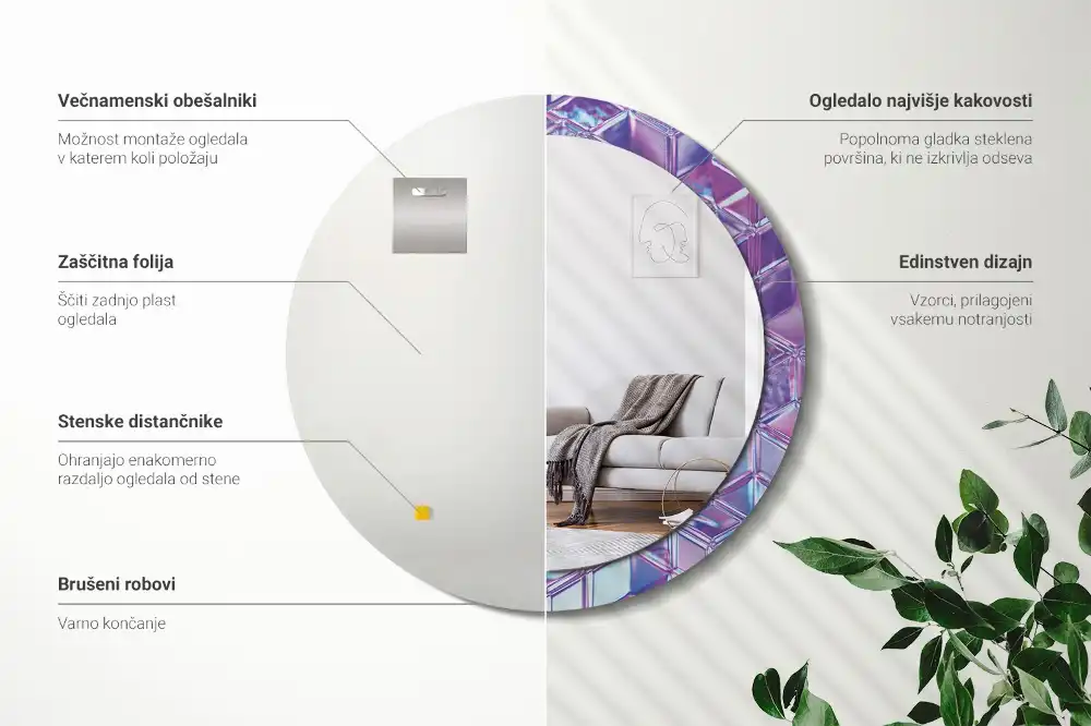 Oglindă decorativă rotundă cu aspect de cristal