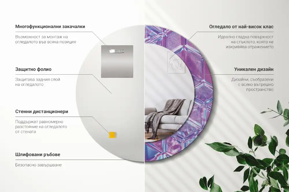 Oglindă decorativă rotundă cu aspect de cristal