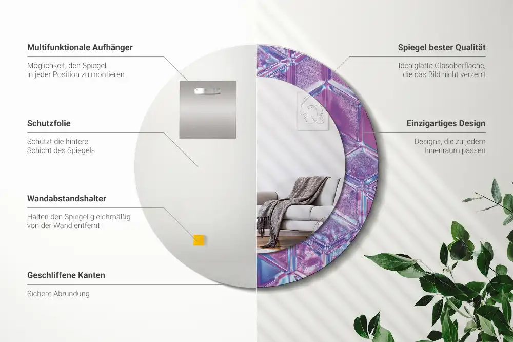 Oglindă decorativă rotundă cu aspect de cristal