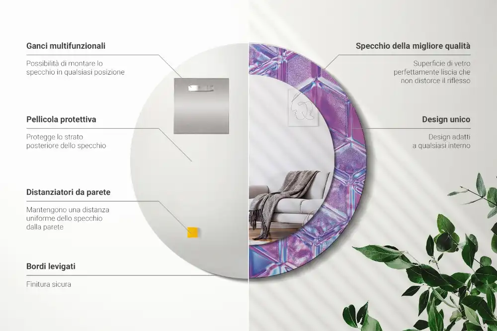 Oglindă decorativă rotundă cu aspect de cristal