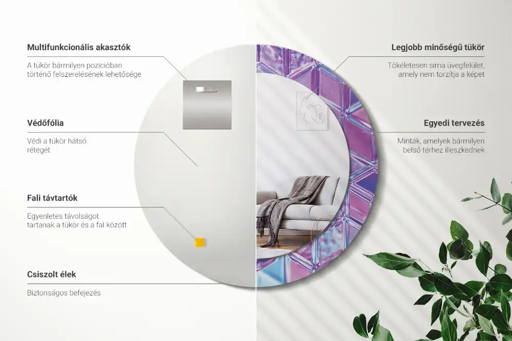 Oglindă decorativă rotundă cu aspect de cristal