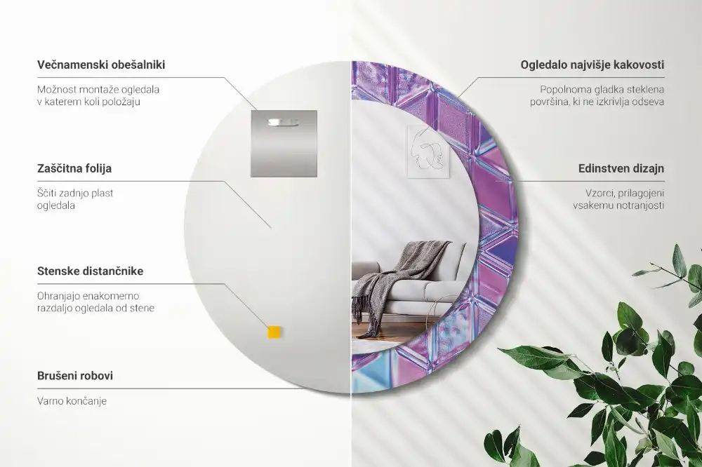 Oglindă decorativă rotundă cu aspect de cristal