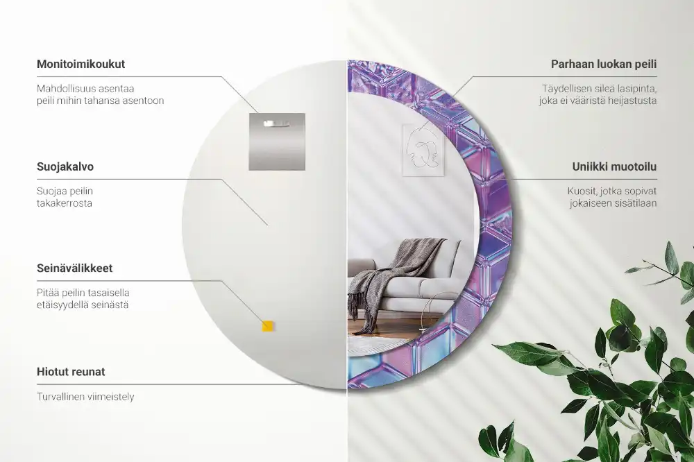 Oglindă decorativă rotundă cu aspect de cristal