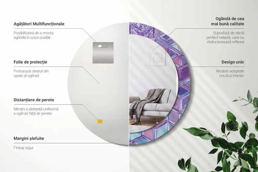 Oglindă decorativă rotundă cu aspect de cristal