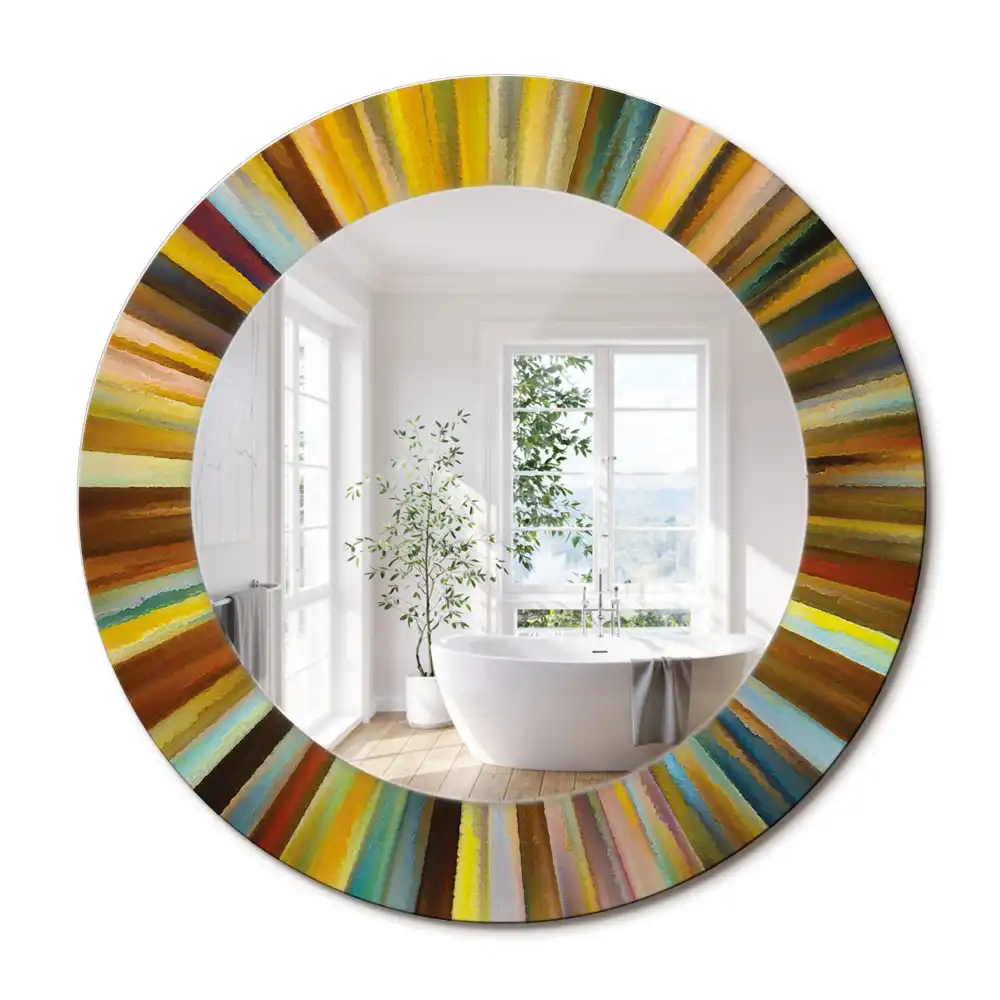 Oglindă rotundă cu ramă imprimată cu raze colorate