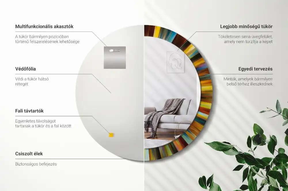 Oglindă rotundă cu ramă imprimată cu raze colorate