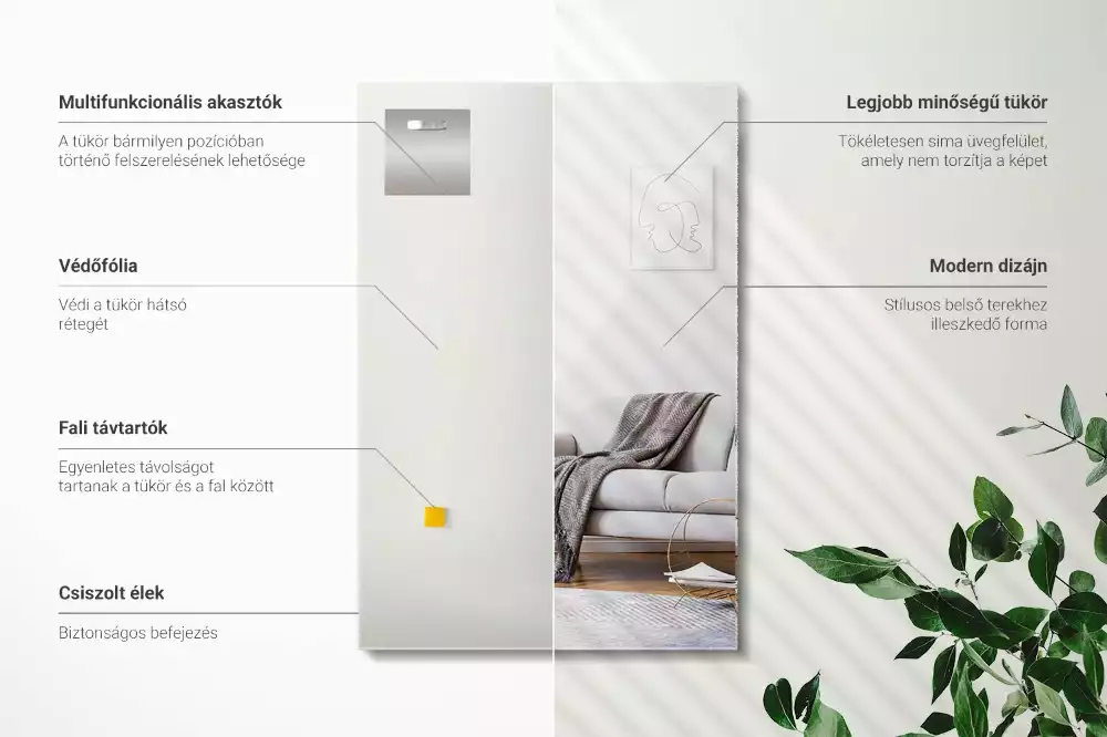 Oglindă dreptunghiulară minimalistă fără ramă
