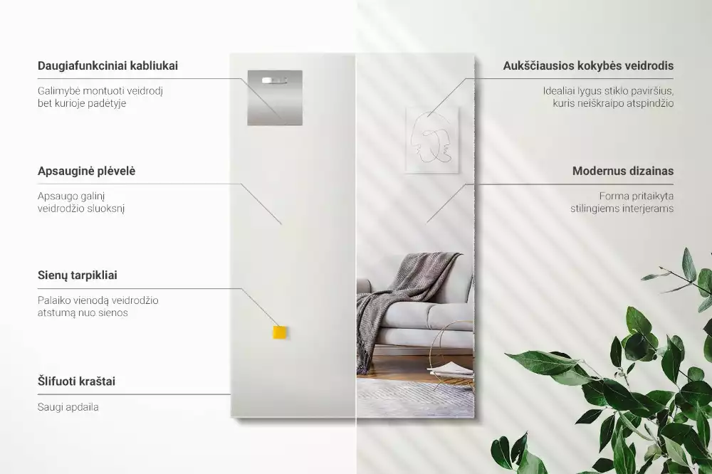 Oglindă dreptunghiulară minimalistă fără ramă