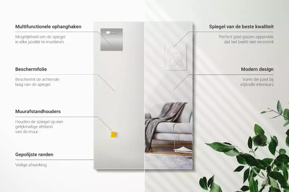 Oglindă dreptunghiulară minimalistă fără ramă
