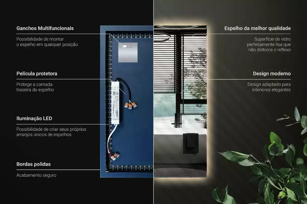 Oglindă dreptunghiulară cu iluminare LED