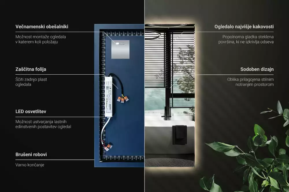 Oglindă dreptunghiulară cu iluminare LED