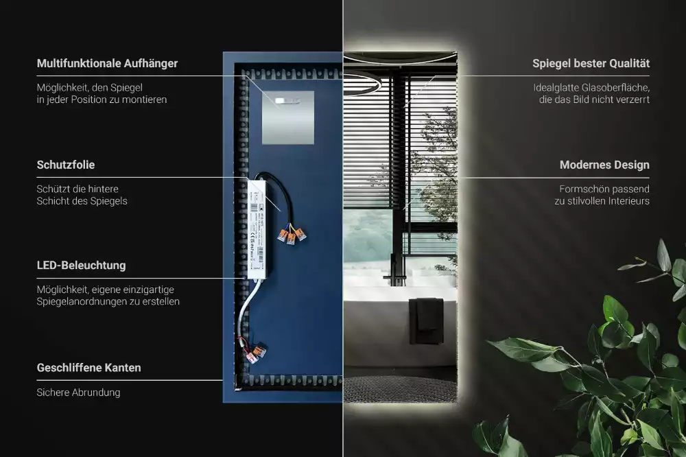 Oglindă dreptunghiulară cu iluminare LED