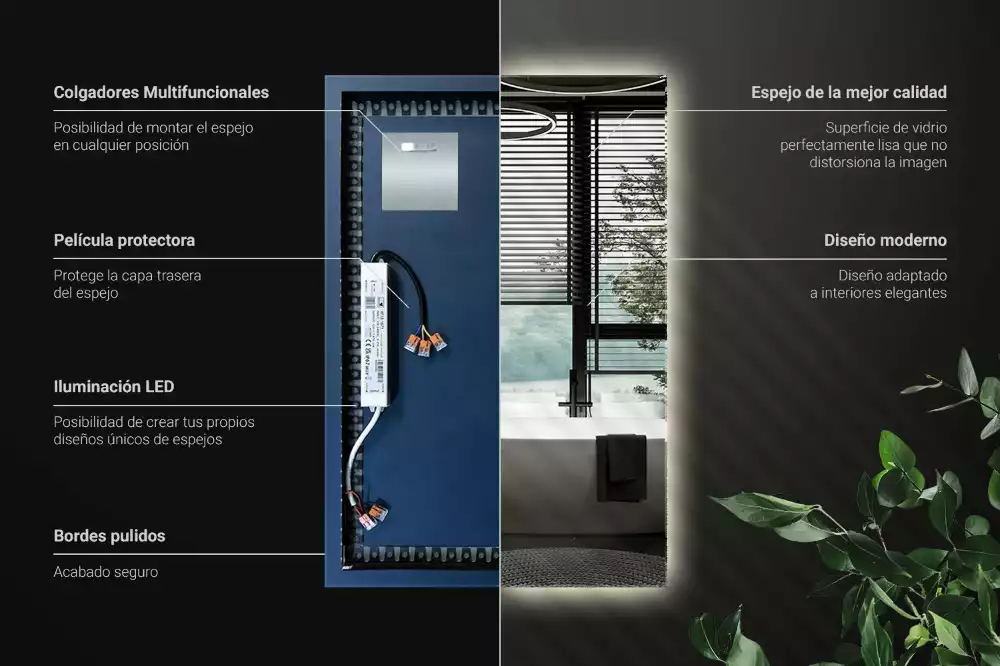 Oglindă dreptunghiulară cu iluminare LED