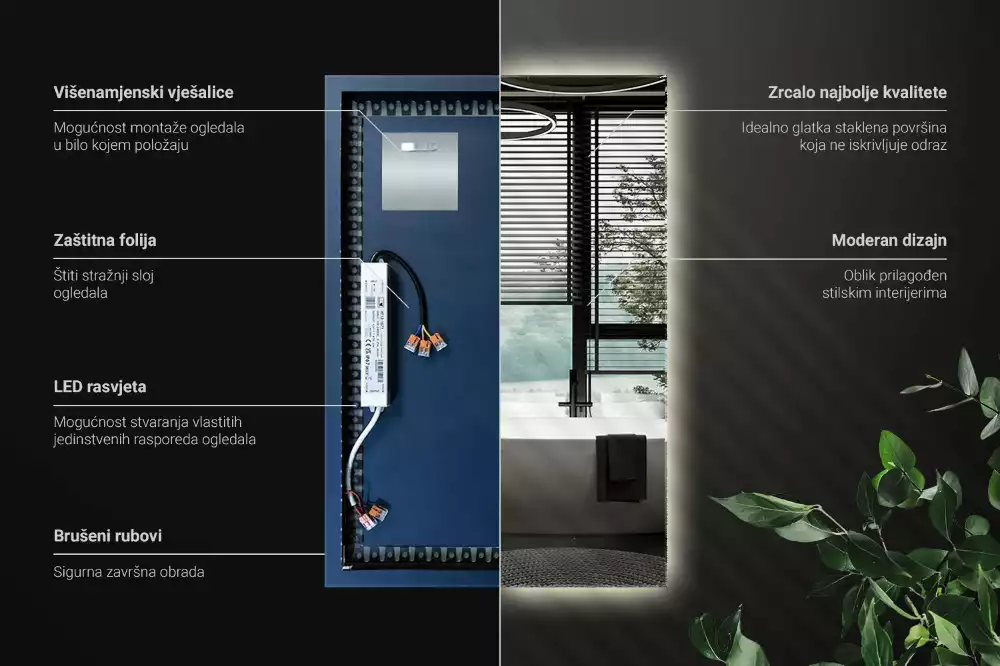 Oglindă dreptunghiulară cu iluminare LED