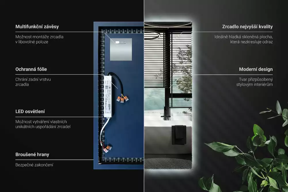 Oglindă dreptunghiulară cu iluminare LED