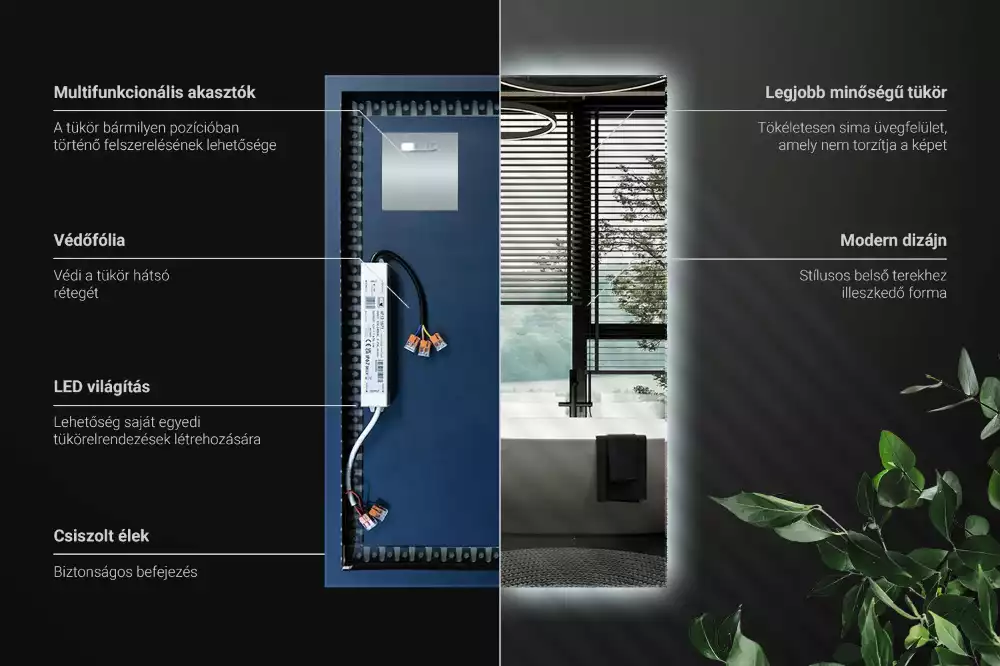 Oglindă dreptunghiulară cu iluminare LED