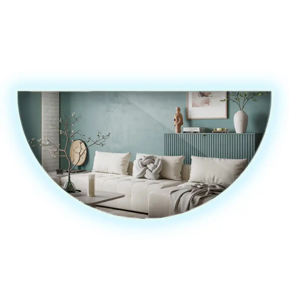 Oglindă decorativă de perete în formă de semicerc cu iluminare LED