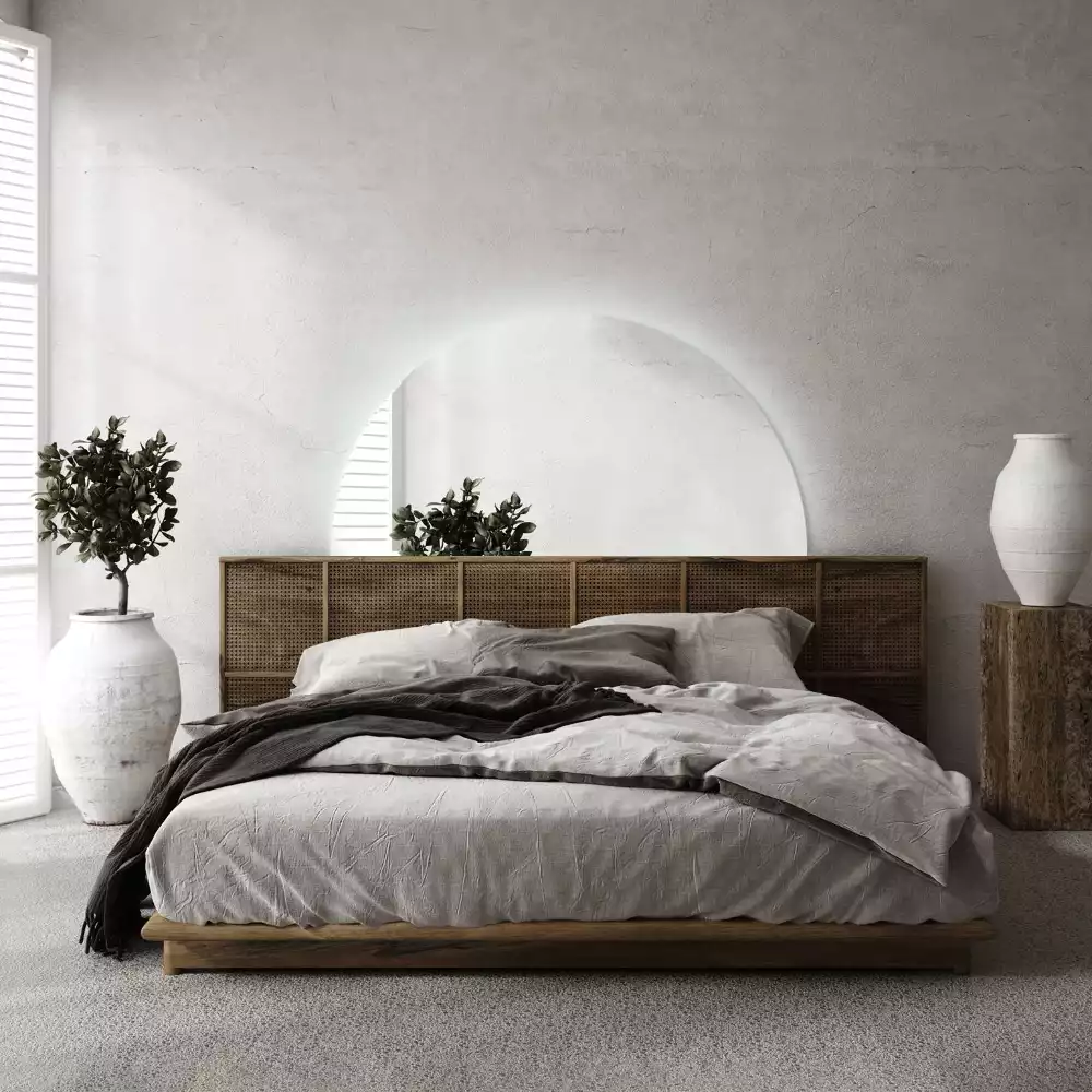 Oglindă decorativă de perete în formă de semicerc cu iluminare LED