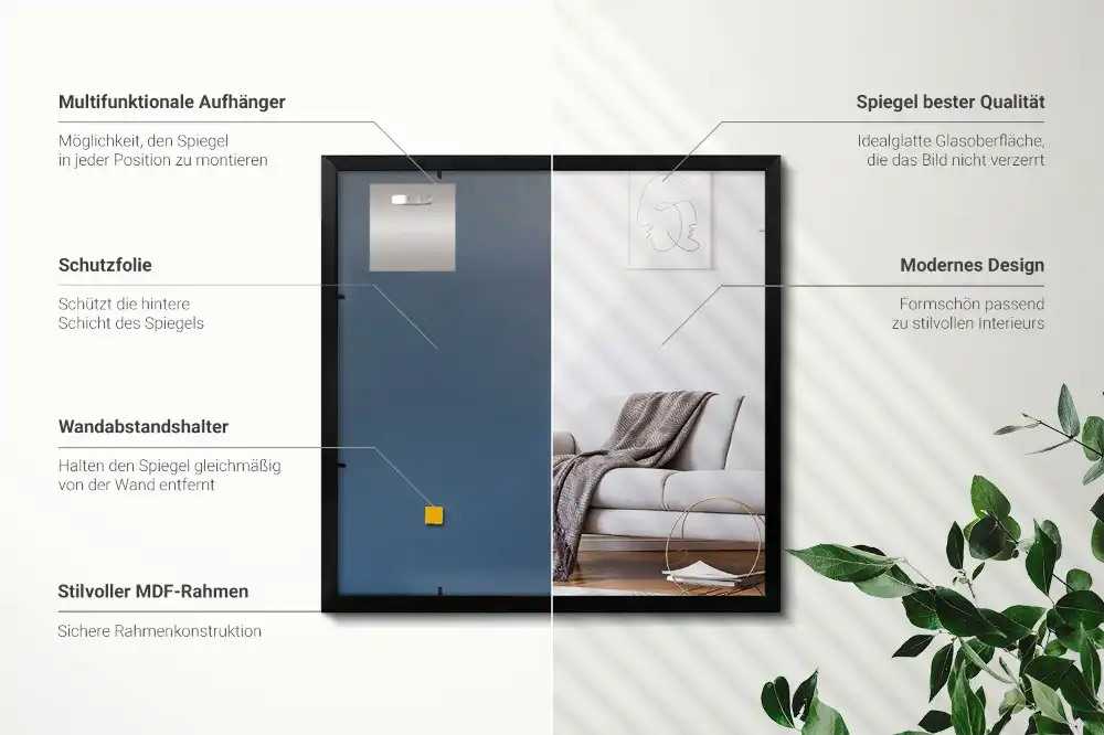 Oglindă dreptunghiulară cu ramă neagră suspendată