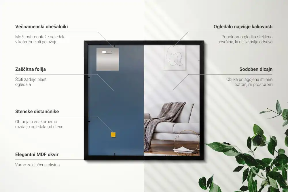 Oglindă dreptunghiulară cu ramă neagră suspendată