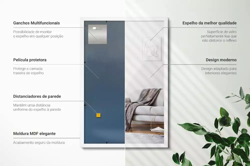 Oglindă suspendată dreptunghiulară cu ramă albă