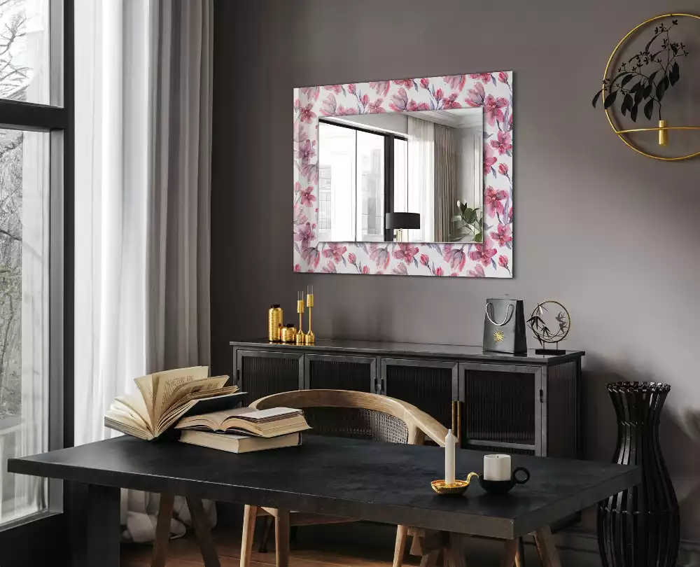 Oglindă dreptunghiulară cu imprimeu floral în acuarelă