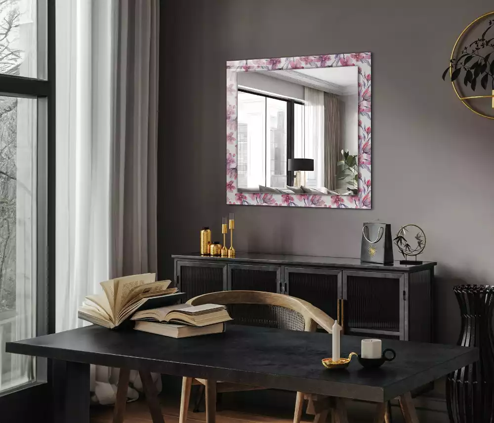 Oglindă dreptunghiulară cu imprimeu floral în acuarelă