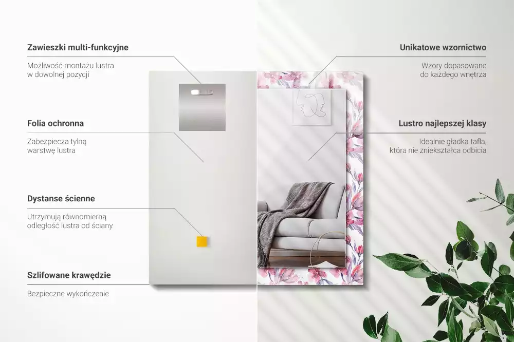 Oglindă dreptunghiulară cu imprimeu floral în acuarelă