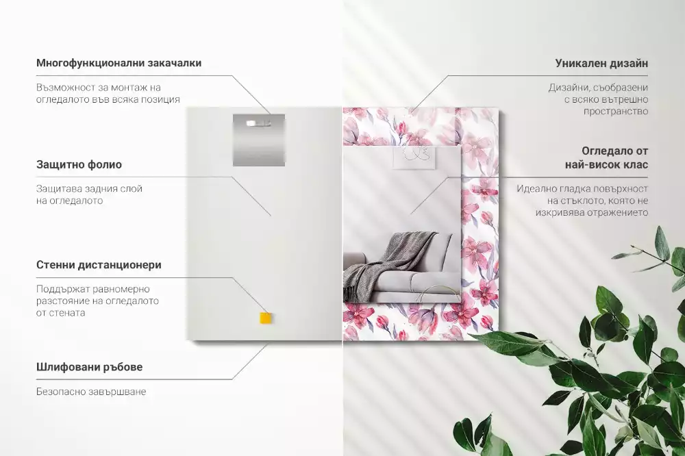 Oglindă dreptunghiulară cu imprimeu floral în acuarelă