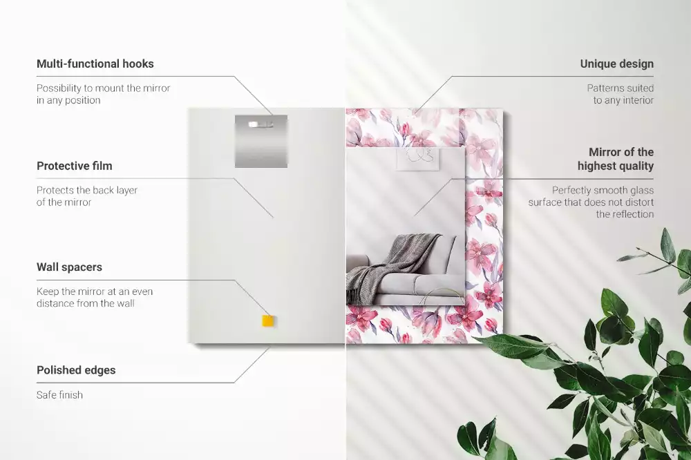 Oglindă dreptunghiulară cu imprimeu floral în acuarelă