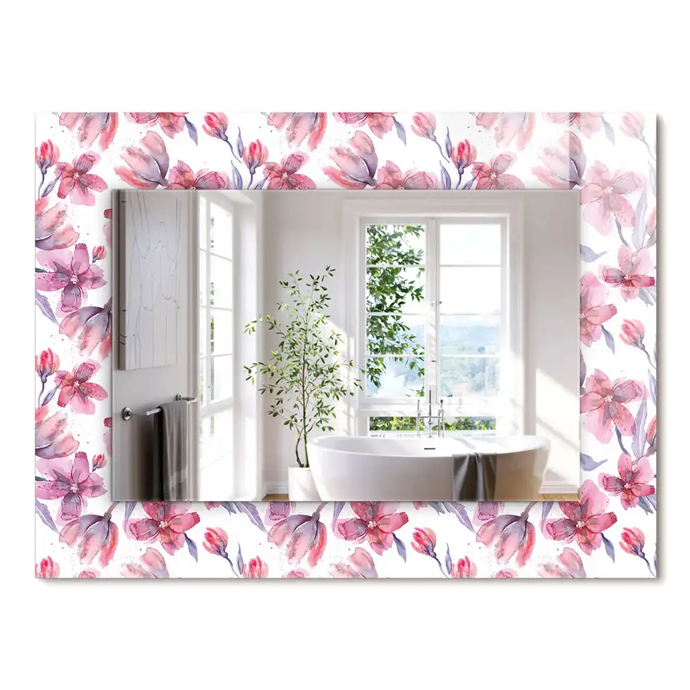 Oglindă dreptunghiulară cu imprimeu floral în acuarelă