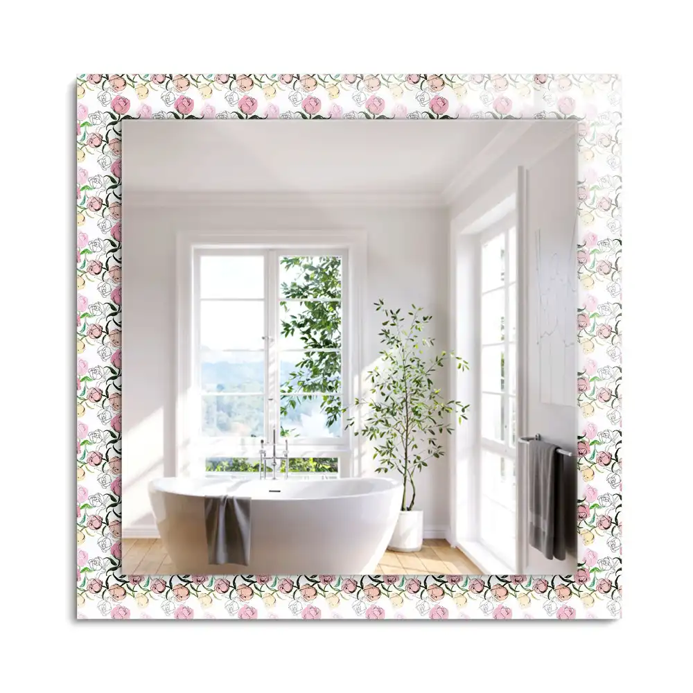 Oglindă dreptunghiulară cu decor floral